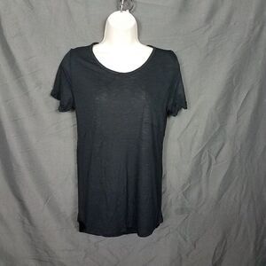 Color Story Small Black High Low Short Sleeve Pocket Tee T Shirt Stretch NWOT
